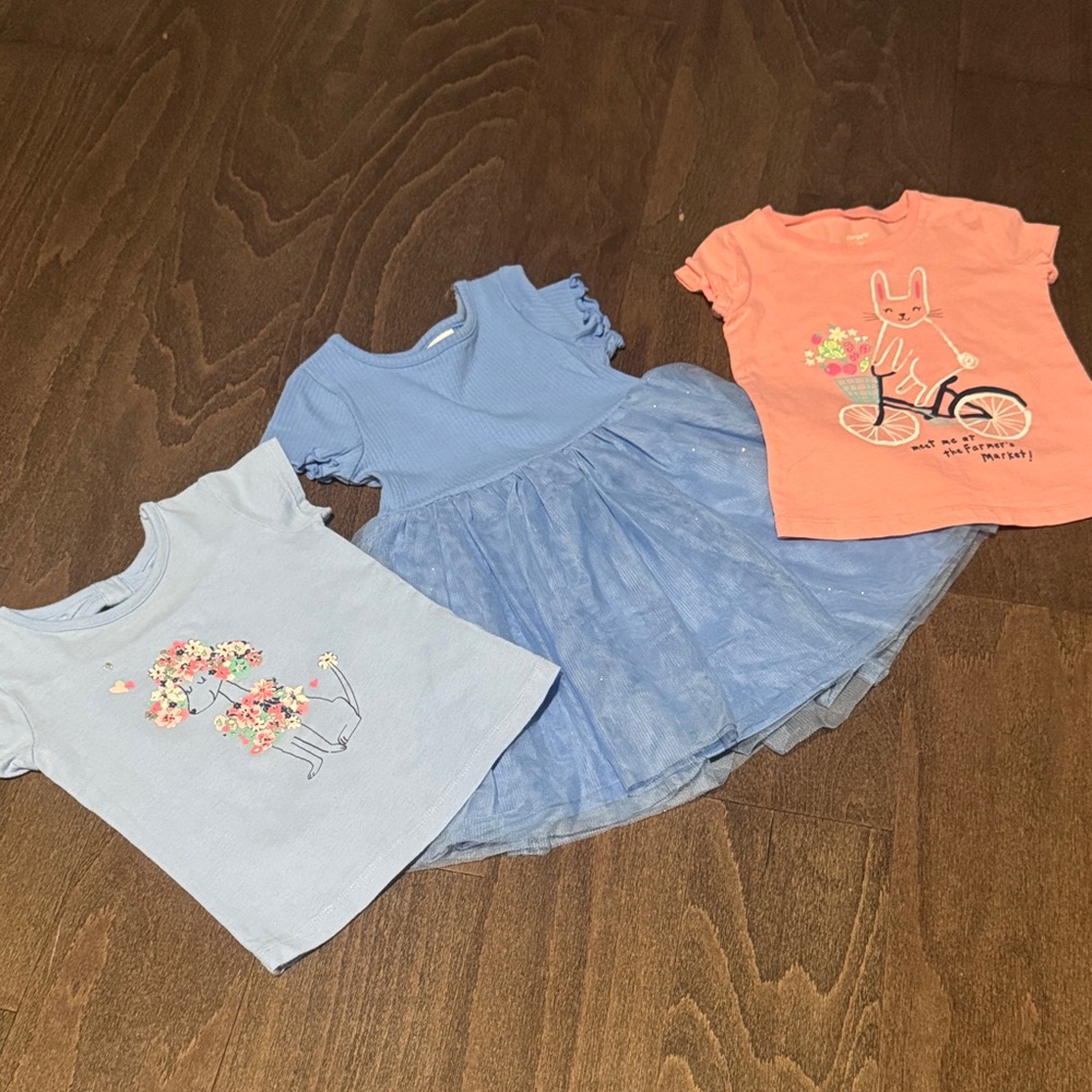 Bundle Set of Three Kids' T-Shirts and Dress-Size 2T